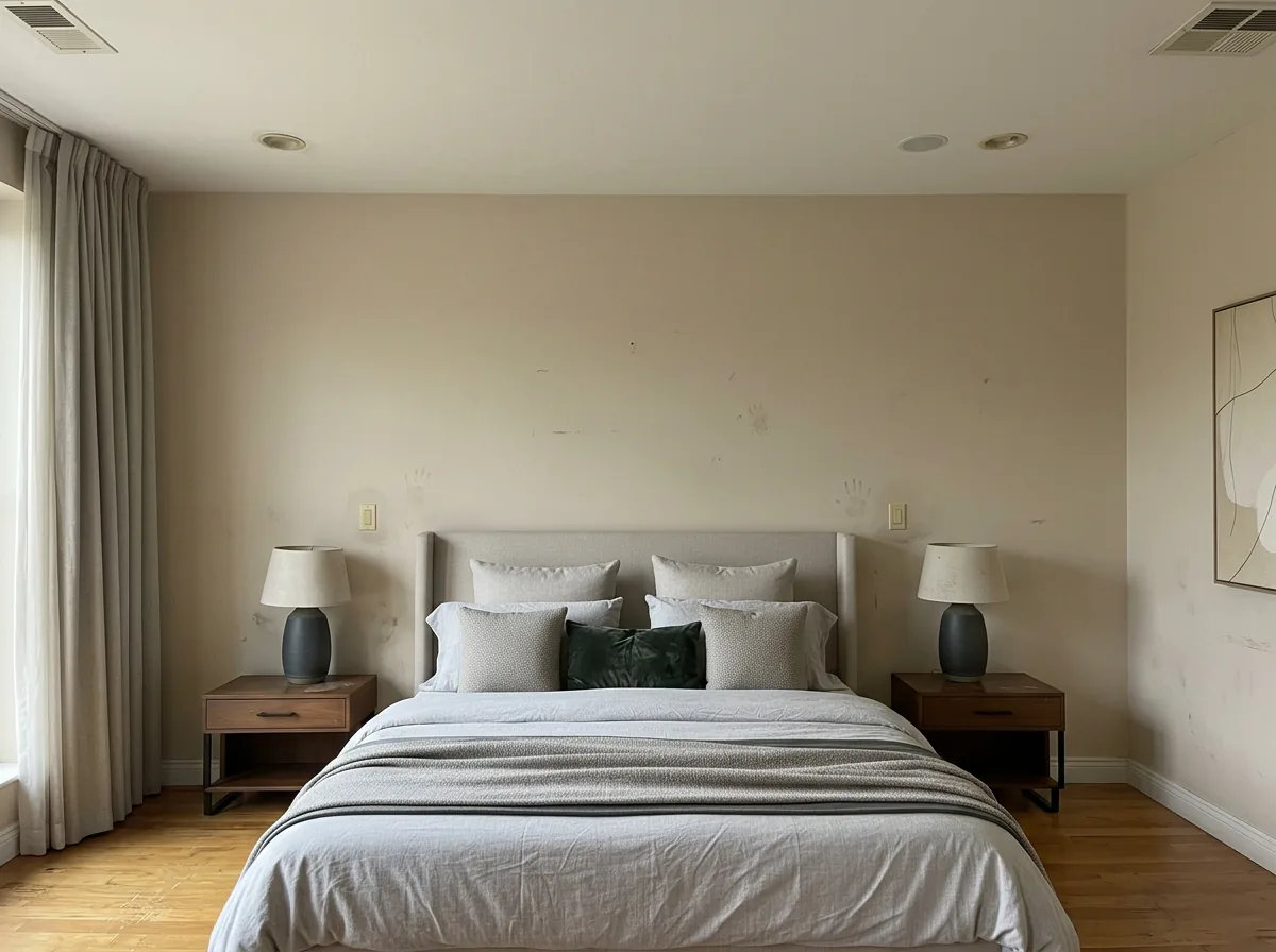 Plain beige bedroom wall before accent color
